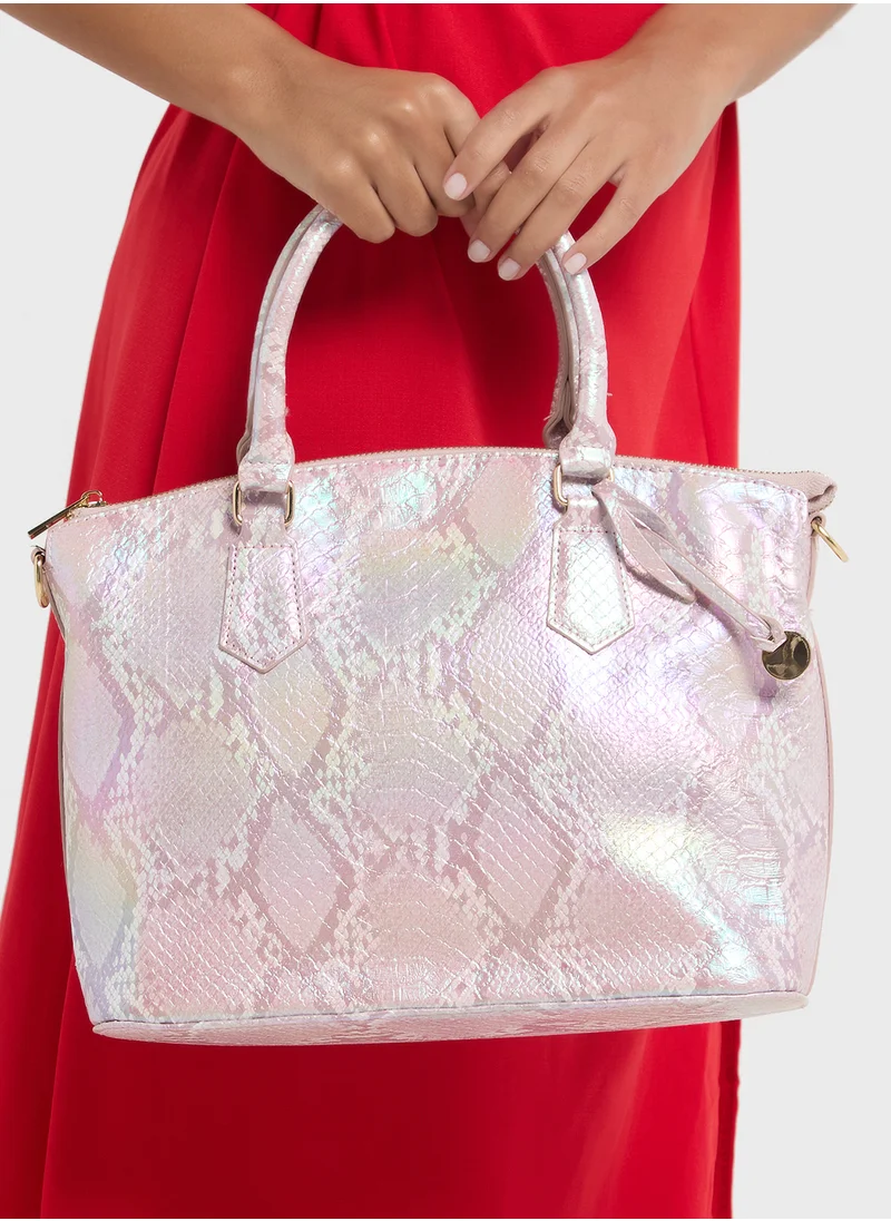 ELLA Metallic Snake Print Satchel Bag With Long Strap
