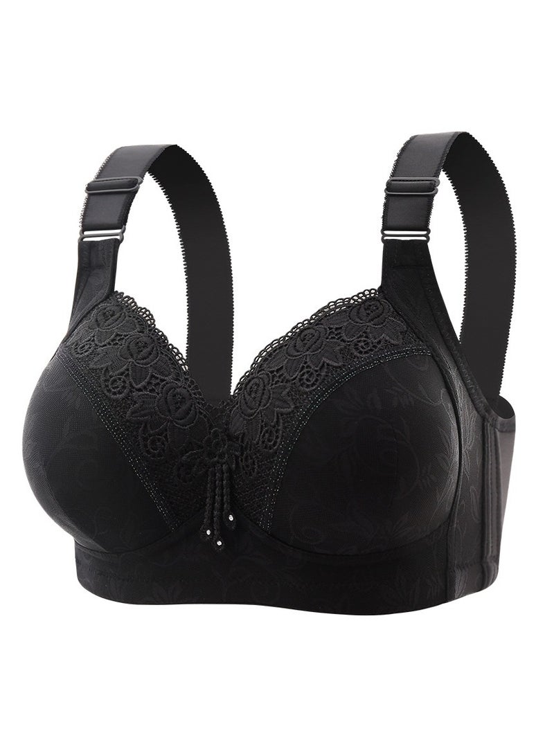 Loquat Womens Soft Seamless Exquisite Lace Embroidery Bras wireless Smoothing Bra Black