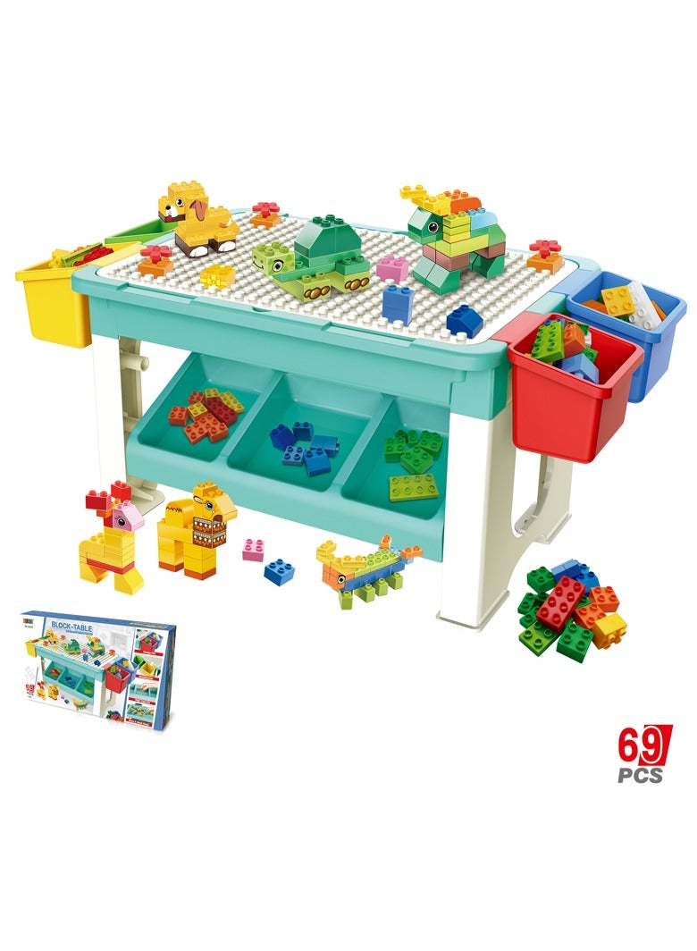 Kikibebe 69 pcs Building Block Table for Kids - Multi-Functional Toy with Storage, Educational Play, Study & Creative Activities - Image 1
