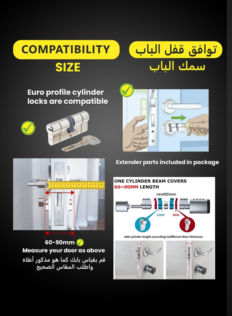 التاكس قفل الباب الذكي Altix CL1X TTLock | دخول بدون مفتاح | بصمة الإصبع وكود المرور | بلوتوث | تركيب ذاتي (DIY) | مثالي لتأجير العطلات | أمان عالي | قابل للتعديل بطول 60-90 ملم | أسود جديد. - Image 4
