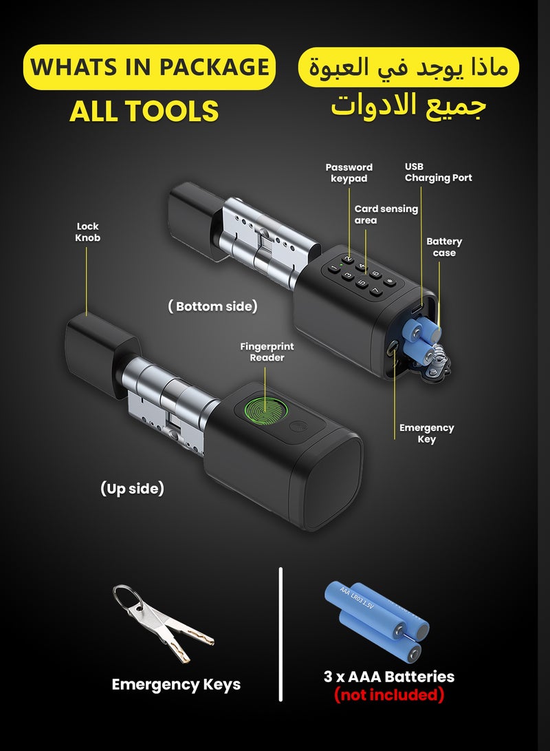 التاكس قفل الباب الذكي Altix CL1X TTLock | دخول بدون مفتاح | بصمة الإصبع وكود المرور | بلوتوث | تركيب ذاتي (DIY) | مثالي لتأجير العطلات | أمان عالي | قابل للتعديل بطول 60-90 ملم | أسود جديد. - Image 5