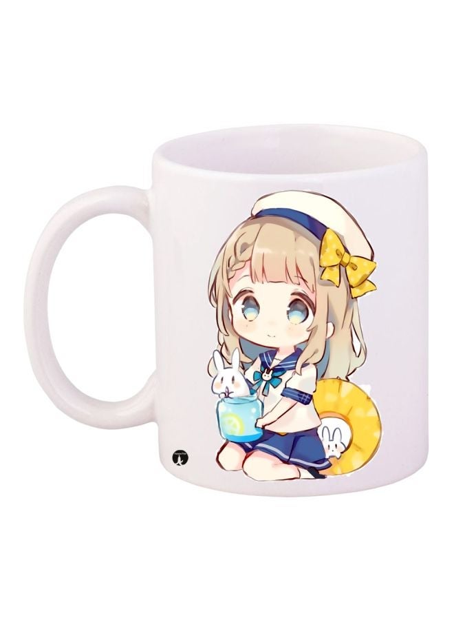 RYN Cartoon Printed Coffee Mug White/Brown/Blue 11ounce