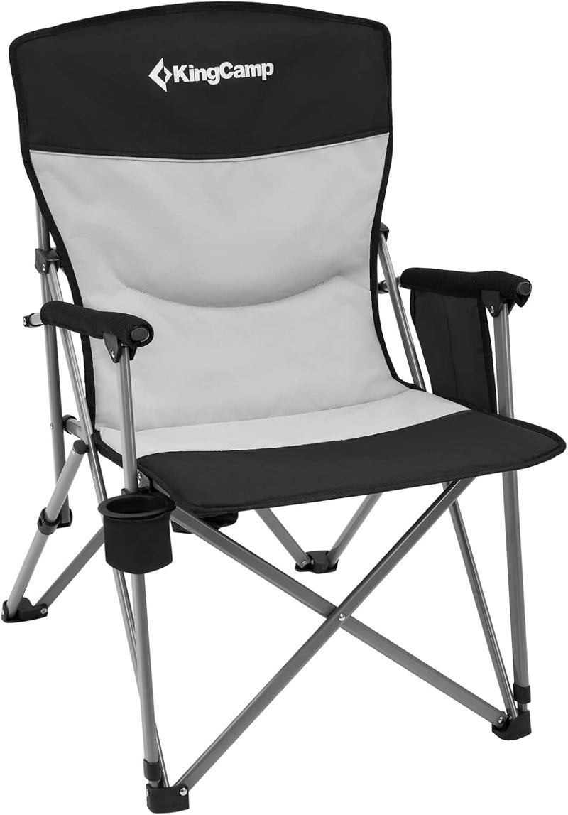 KingCamp Camping Folding Chair Outdoor Lawn Portable Chairs for Outside Lightweight Padded Backrest and Seat Camp Chair for Heavy Duty Adults with Cup Holder Supports 300 lbs(Black/MediumGrey) - Image 1