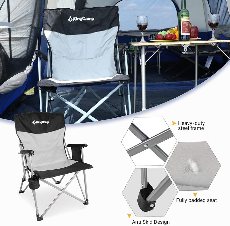 KingCamp Camping Folding Chair Outdoor Lawn Portable Chairs for Outside Lightweight Padded Backrest and Seat Camp Chair for Heavy Duty Adults with Cup Holder Supports 300 lbs(Black/MediumGrey) - Image 4
