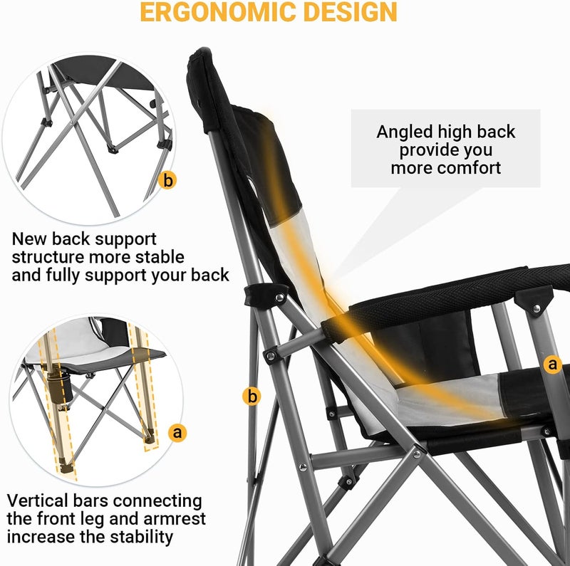 KingCamp Camping Folding Chair Outdoor Lawn Portable Chairs for Outside Lightweight Padded Backrest and Seat Camp Chair for Heavy Duty Adults with Cup Holder Supports 300 lbs(Black/MediumGrey) - Image 3
