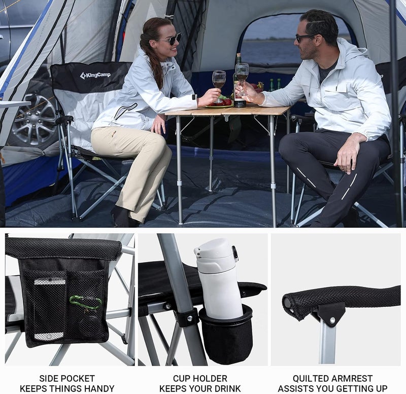 KingCamp Camping Folding Chair Outdoor Lawn Portable Chairs for Outside Lightweight Padded Backrest and Seat Camp Chair for Heavy Duty Adults with Cup Holder Supports 300 lbs(Black/MediumGrey) - Image 5