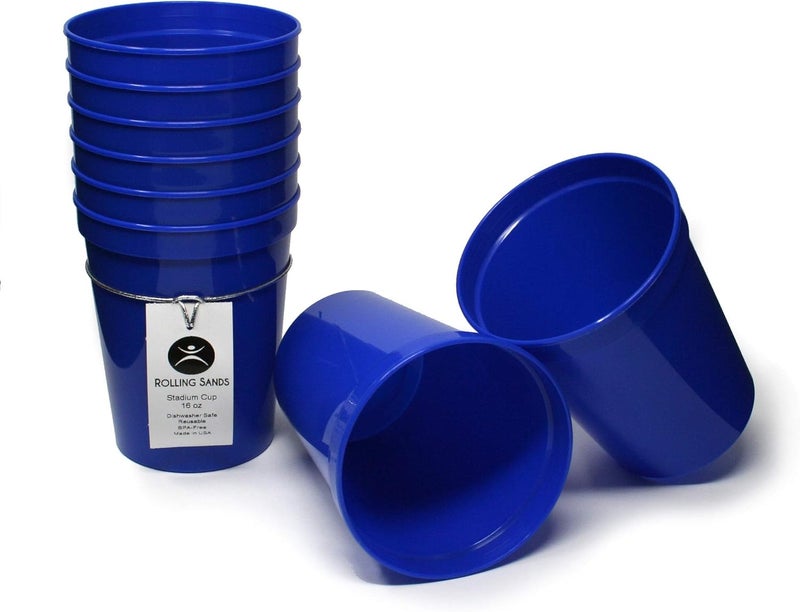 Rolling Sands 16 oz. Reusable Plastic Stadium Cups, 8 Pack, Made in USA, BPA-Free Dishwasher Safe Tumblers, Blue - Image 1