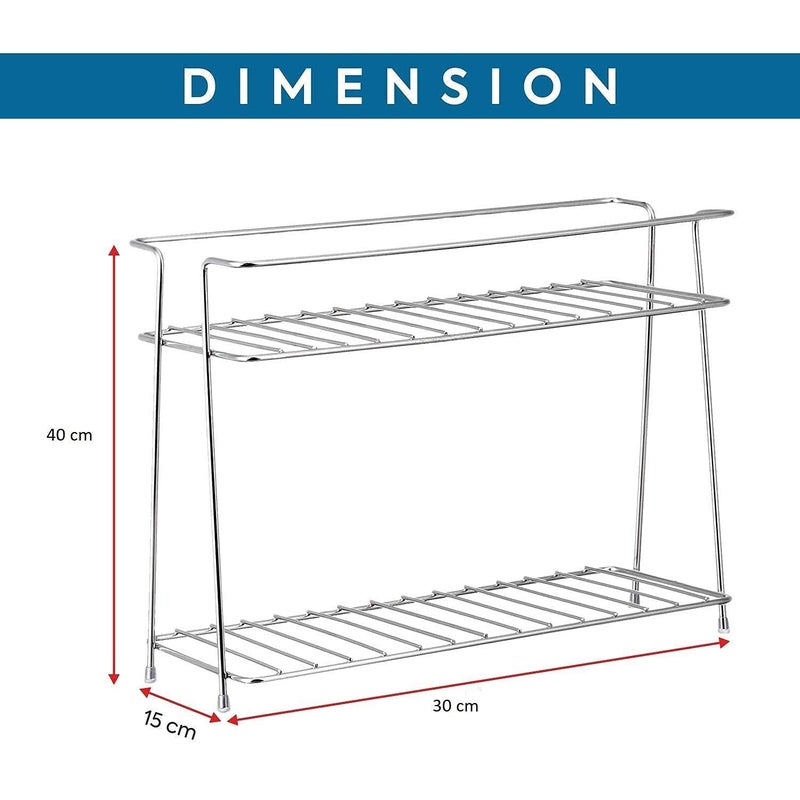 CR18 COLLECTION Stainless Steel Kitchen RackOrganizer and Space Saver Counter top Stainless Steel Kitchen Stand 2Tier Trolley Basket for Boxes Utensils Dishes Plates for Home Floor Type Self - Image 3