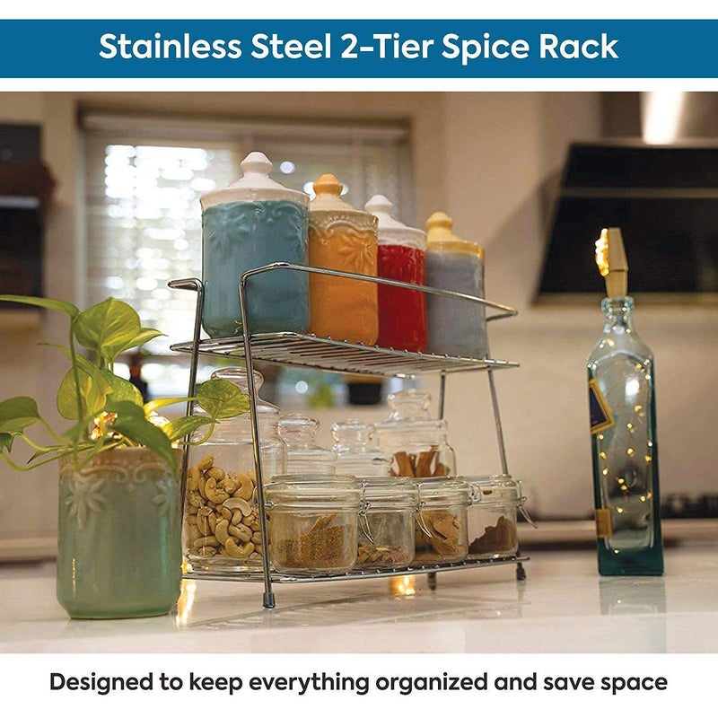 CR18 COLLECTION Stainless Steel Kitchen RackOrganizer and Space Saver Counter top Stainless Steel Kitchen Stand 2Tier Trolley Basket for Boxes Utensils Dishes Plates for Home Floor Type Self - Image 5