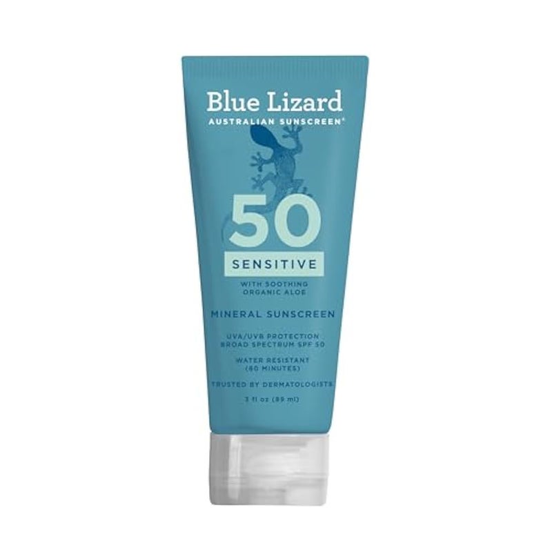 Blue Lizard SENSITIVE Mineral Sunscreen with Zinc Oxide, SPF 50+, Water Resistant, UVA/UVB Protection with Smart Cap Technology - Fragrance Free, 3 oz. Tube - Image 1