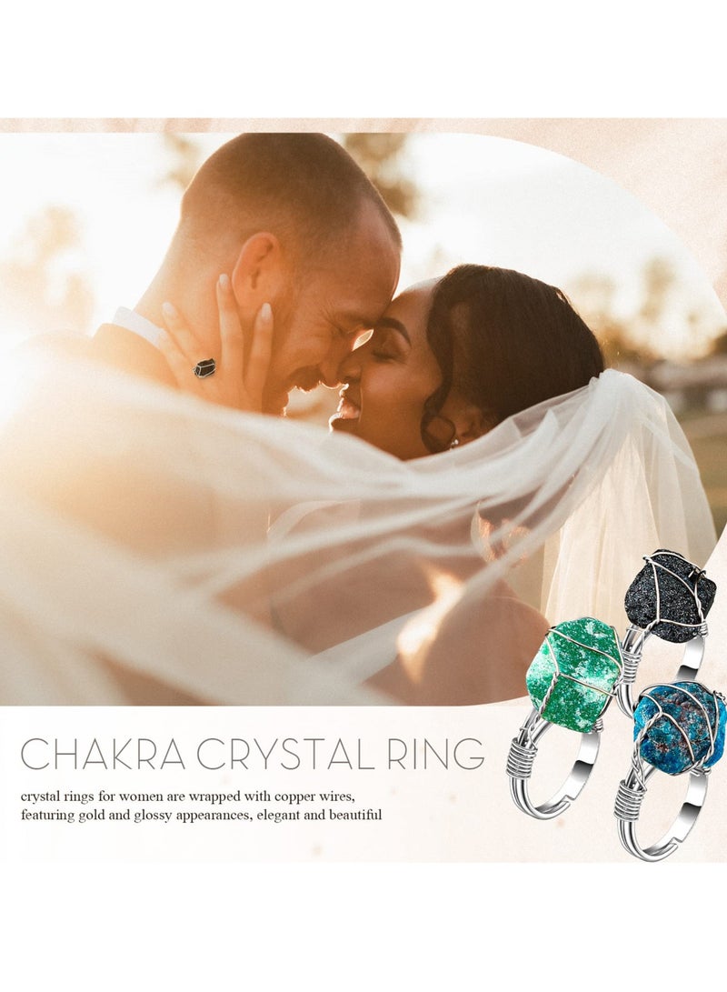 Colorful Chakra Crystal Rings Set, 8PCS Adjustable Gemstone Rings with Copper Wire for Healing and Style, Perfect Gift for Women and Girls - Image 4