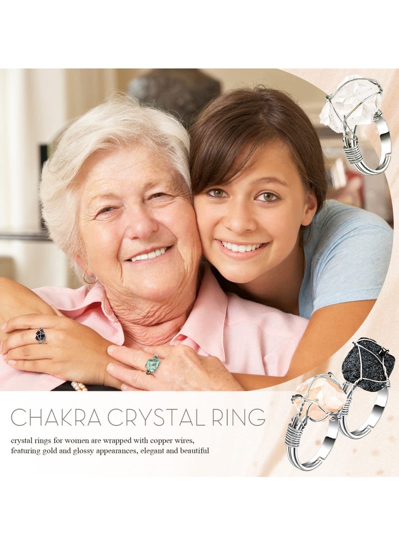 Colorful Chakra Crystal Rings Set, 8PCS Adjustable Gemstone Rings with Copper Wire for Healing and Style, Perfect Gift for Women and Girls - Image 3