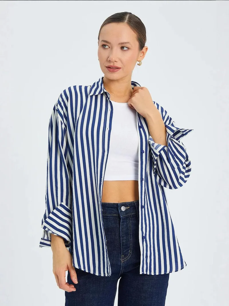 MixRay Mixray Striped Long Sleeve Button-Up Shirt