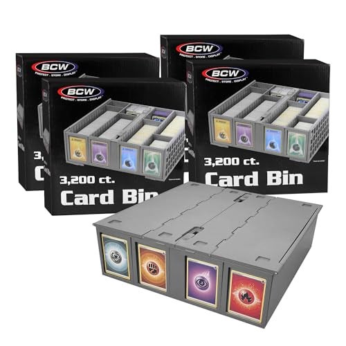 BCW Collectible Card Bin 4Pack Gray Holds 3200 Cards Each Includes 4 Dividers Per Bin Storage for Pokmon MTG Sports Cards - Image 1