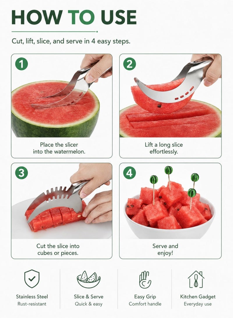 Leoxol Watermelon Slicer Cutter 21 cm | Stainless Steel Melon Knife | Fruit Cutter Slicer Server | Smart Kitchen Gadget For Watermelon Cantaloupe Melon - Image 2