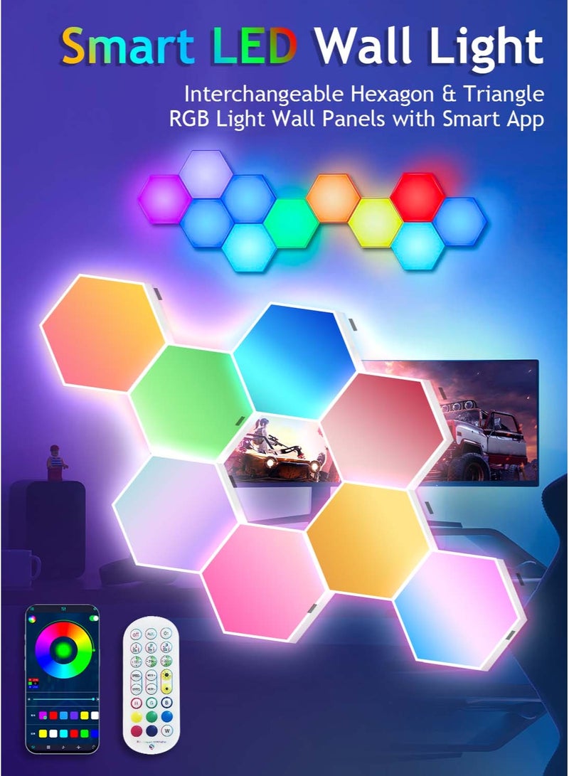Litus Hexagons RGB Wall Light Panels - Connect with Triangle, DIY Your Own Style with Remote Control, Music Sync & Timer for Gaming Room Decor (8-Pack) - Image 1