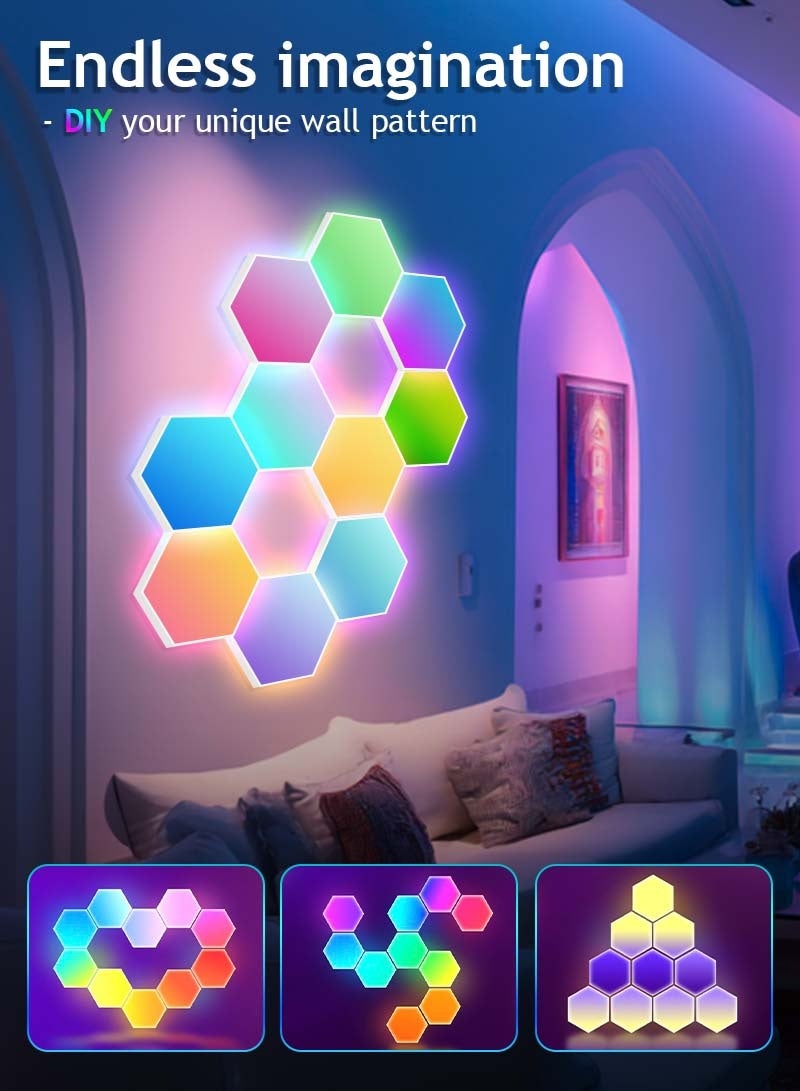 Litus Hexagons RGB Wall Light Panels - Connect with Triangle, DIY Your Own Style with Remote Control, Music Sync & Timer for Gaming Room Decor (8-Pack) - Image 4