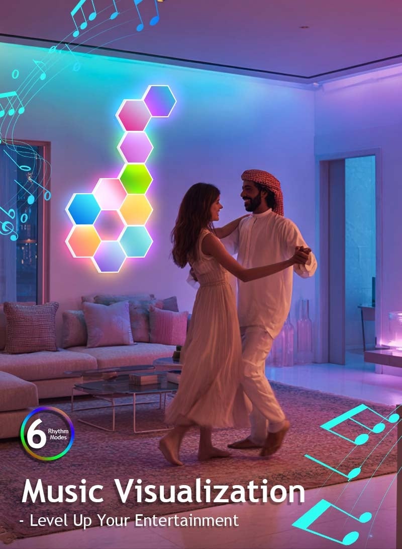 Litus Hexagons RGB Wall Light Panels - Connect with Triangle, DIY Your Own Style with Remote Control, Music Sync & Timer for Gaming Room Decor (8-Pack) - Image 5