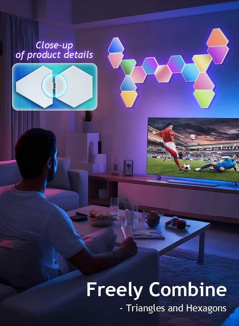 Litus Hexagons RGB Wall Light Panels - Connect with Triangle, DIY Your Own Style with Remote Control, Music Sync & Timer for Gaming Room Decor (8-Pack) - Image 3