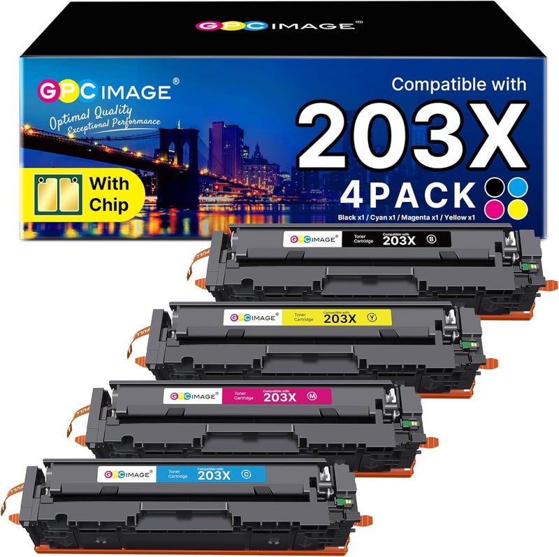 GPC Image 203X Toner Cartridges Compatible for HP 203X 203A CF540X for HP Color Laserjet Pro MFP MFP M281fdw M254dw M254nw M281fdn M280nw M281cdw M254dn (Black Cyan Magenta Yellow, 4-Pack) - Image 1