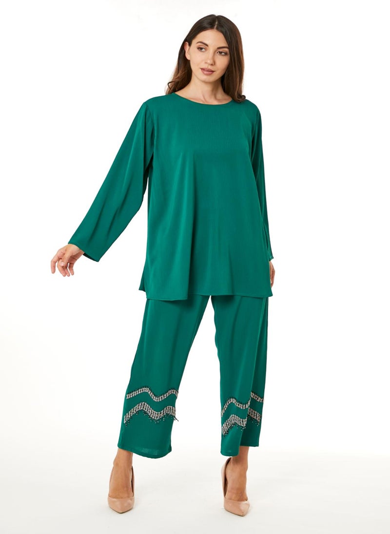 Moistreet طقم قميص وسروال أخضر - Image 2