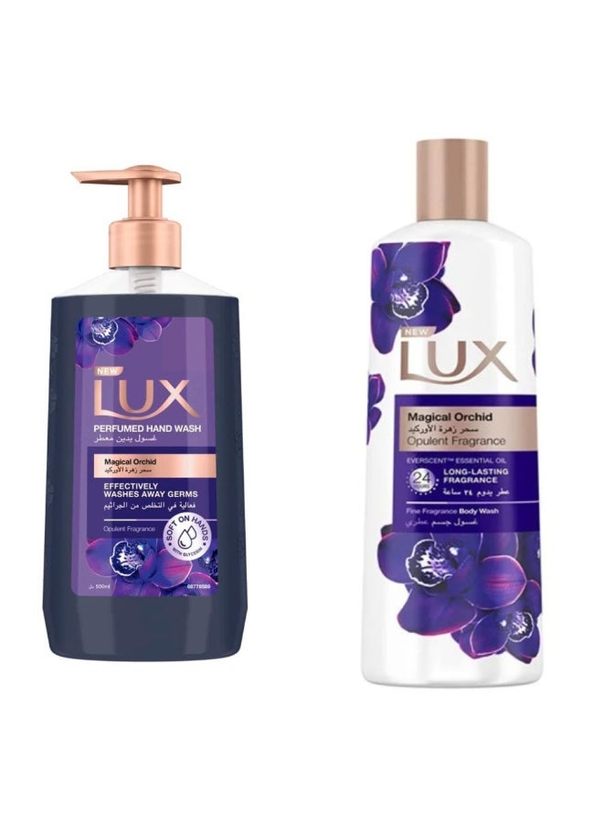 لوكس غسول الجسم من لوكس، سحر زهرة الأوركيد الجديد،  العطر الذي يدوم طويلًا، ٥٠٠ مل‎ + لوكس صابون سائل معطر سحر زهرة الاوركيد 500 مل‎ - Image 1