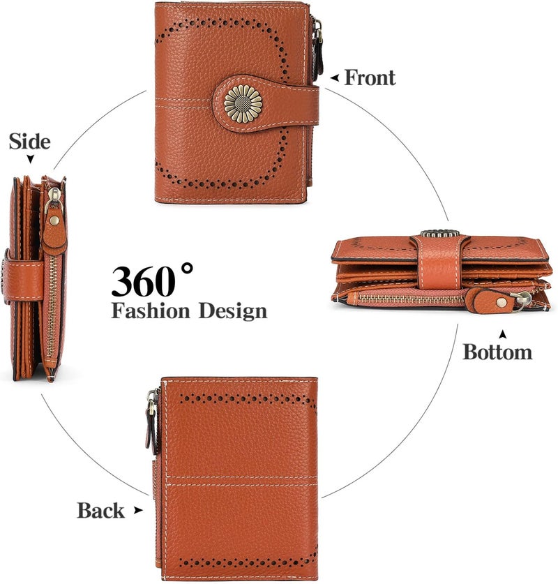 SENDEFN Small Womens Wallet Leather Bifold Card Holder RFID Blocking with Zipper Coin Pocket - Image 4