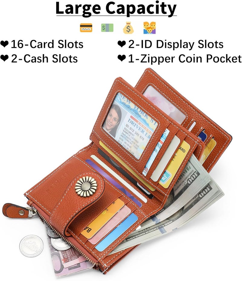 SENDEFN Small Womens Wallet Leather Bifold Card Holder RFID Blocking with Zipper Coin Pocket - Image 2