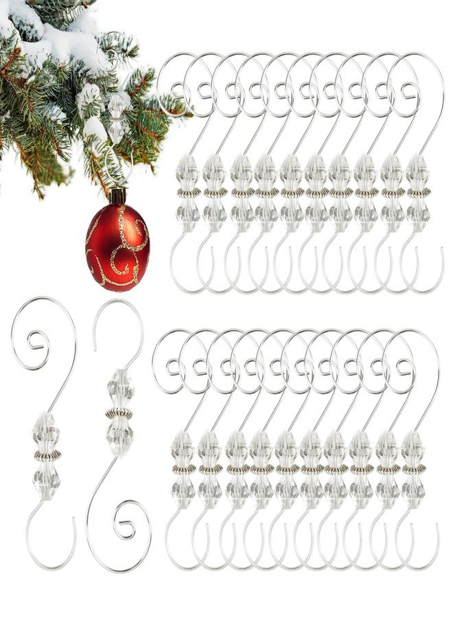 Furimuk 20 Pcs Christmas Ornament Hooks Silver S-Shaped Hangers Clear Crystal Beaded Decorative Scroll with Lobster Claw for Xmas Tree Holiday Seasonal Decorations - Image 1