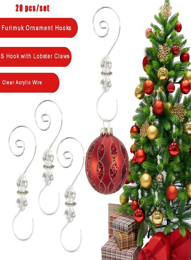 Furimuk 20 Pcs Christmas Ornament Hooks Silver S-Shaped Hangers Clear Crystal Beaded Decorative Scroll with Lobster Claw for Xmas Tree Holiday Seasonal Decorations - Image 3
