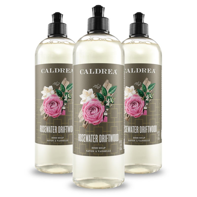 Caldrea Dish Soap, Biodegradable Dishwashing Liquid made with Soap Bark and Aloe Vera, Rosewater Driftwood, 16 oz , 3 Pack - Image 1
