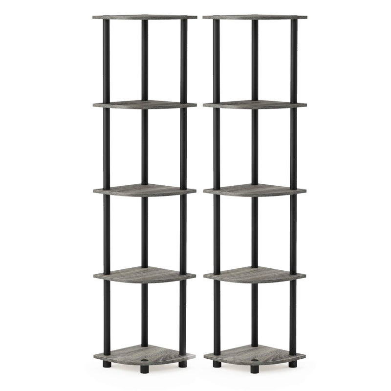 Furinno TurnNTube 5 Tier Corner Display Rack 2 Pack French Oak GreyBlack