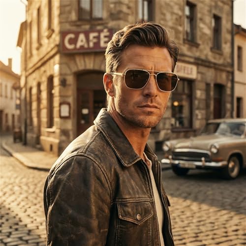 The Fresh Sunglasses for Men, Polarized, Rectangular Metal Frame, Ultra Lightweight, UV400 Protection (1-Gold, Brown) - Image 2