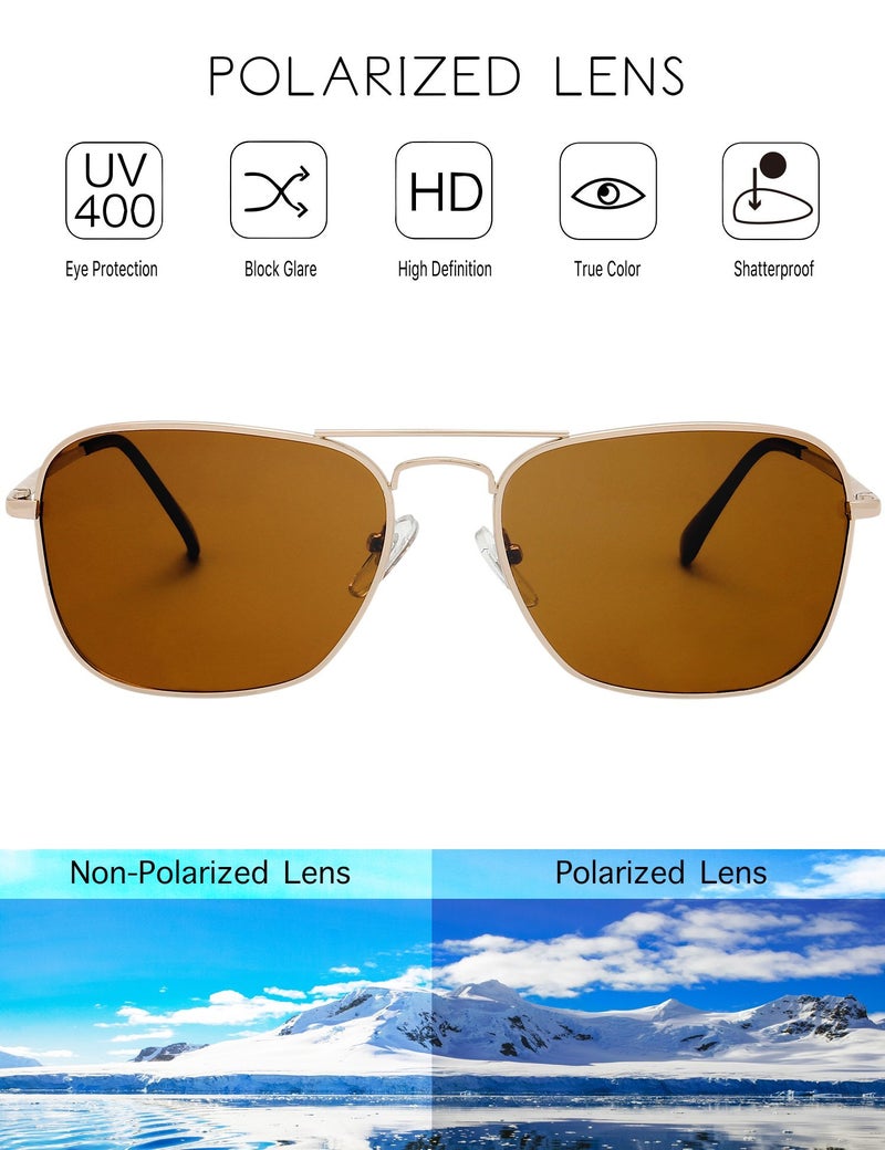 The Fresh Sunglasses for Men, Polarized, Rectangular Metal Frame, Ultra Lightweight, UV400 Protection (1-Gold, Brown) - Image 4