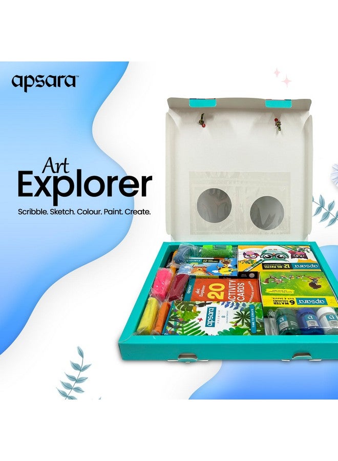 Apsara Art Explorer Kit, 20 Activity Cards for Creativity, Color Pencils, 12 Oil Pastel Colors, 12 Wax Crayons Colors, 1 Color Me Book, for 3-7 Ages Children, Fun Kit for Children, Ideal for Gifting - Image 2