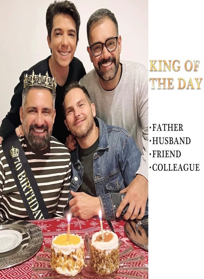 Hapdoo 70th Birthday Decorations - Crown and King Sash for Men, 70 Birthday Decorations, Gold - Image 3