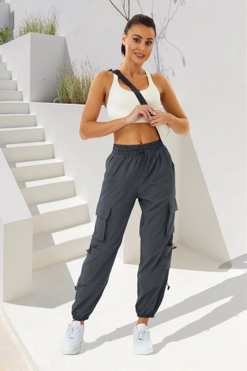 COPYLEAF Womens Parachute Cargo Pants with Pockets Quick Dry Hiking Pants Lightweight Water-Resistant Baggy Joggers(Grey XL) - Image 4