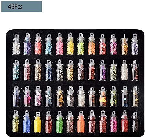 Belicia 48 Bottles Nail Art Sequins Glitter Shine Powder Manicure Decoration Nail Glitter Powder Sequins Manicure Sticker Design DIY Tip 48box - Image 5
