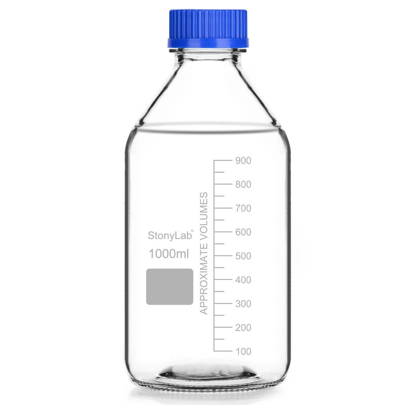 stonylab Glass Graduated Round Media Storage Bottles with GL45 Screw Cap 1000 ml 1 Pack - Image 2