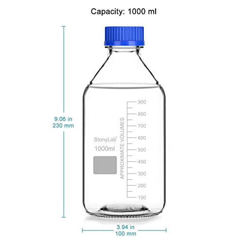 stonylab Glass Graduated Round Media Storage Bottles with GL45 Screw Cap 1000 ml 1 Pack - Image 3