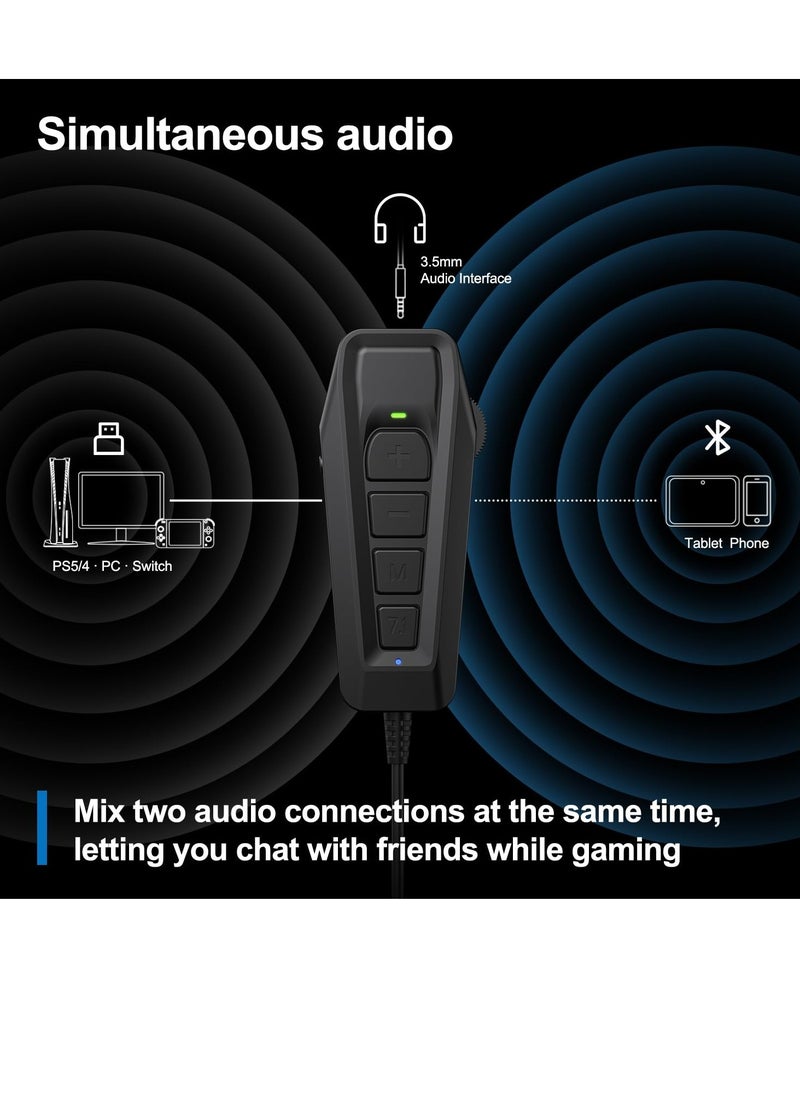 Excefore - Aux to USB External Sound Card, Simultaneous Phone Discord Chat & Gaming Sound in Wired Headphone, USB to 3.5mm Jack Audio Adapter, with 7.1 Surround Stereo Sound, for PC/PS4-4/Nintendo Switch - Image 1