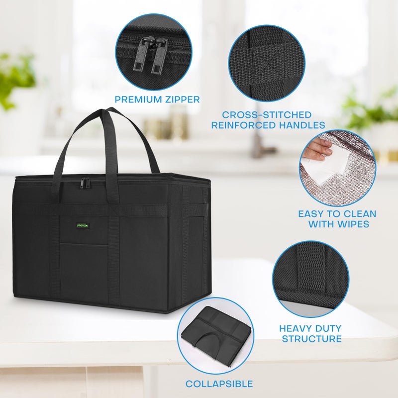 JUNGYOON JUNGYOON L Insulated Grocery Bags and Cooler Bag for Food Delivery  Collapsible Cooler  Reusable Shopping Bags for Groceries with Zipper Top  Heavy Duty  Stands Upright(Black)  - Image 5