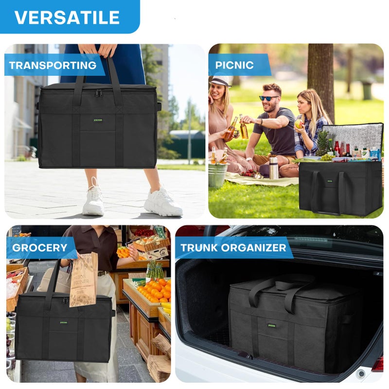 JUNGYOON JUNGYOON L Insulated Grocery Bags and Cooler Bag for Food Delivery  Collapsible Cooler  Reusable Shopping Bags for Groceries with Zipper Top  Heavy Duty  Stands Upright(Black)  - Image 2