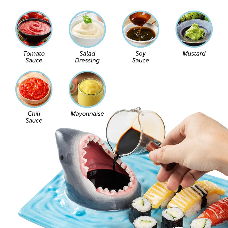 Surlama Shark Sushi Plate - Hand-Painted Ceramic, Lead-Free, Food-Safe, Microwave/Oven/Freezer/Dishwasher Safe - Image 3