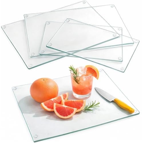 Hacaroa 4 Pack Tempered Glass Cutting Board with Rubber Feet, Rectangle Non-slip Chopping Board, Long Lasting Clear Glass Tray for Kitchen Countertop, Table, Shatter-Resistant, Heat-Resistant, 2 Size - Image 1