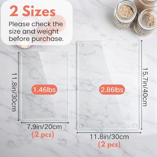 Hacaroa 4 Pack Tempered Glass Cutting Board with Rubber Feet, Rectangle Non-slip Chopping Board, Long Lasting Clear Glass Tray for Kitchen Countertop, Table, Shatter-Resistant, Heat-Resistant, 2 Size - Image 2