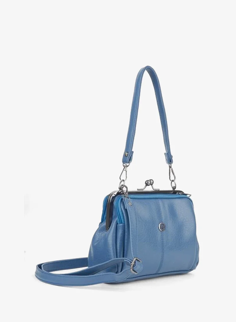 Women's Soft Blue Butterfly 4-Compartment Lined Pocket and Zipper Closure Hand, Arm and Shoulder Bag.