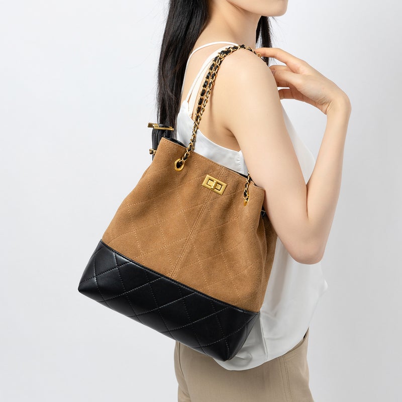 Women's Genuine Leather Chain Shopper Tote Bag - Image 1