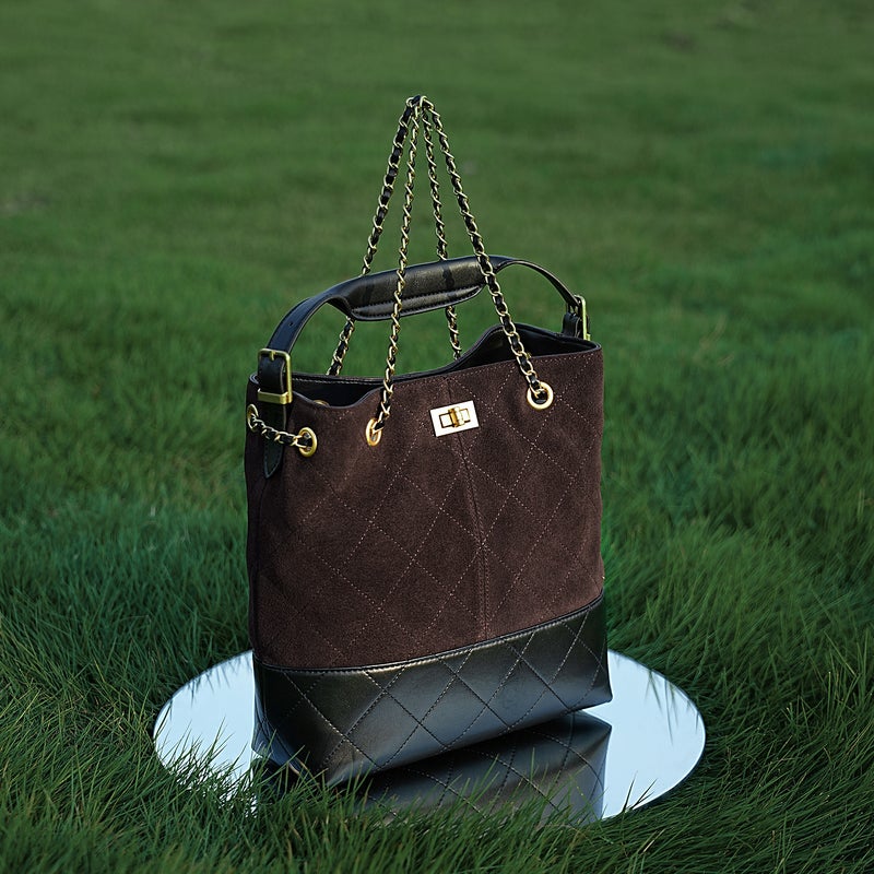 Women's Genuine Leather Chain Shopper Tote Bag - Image 3