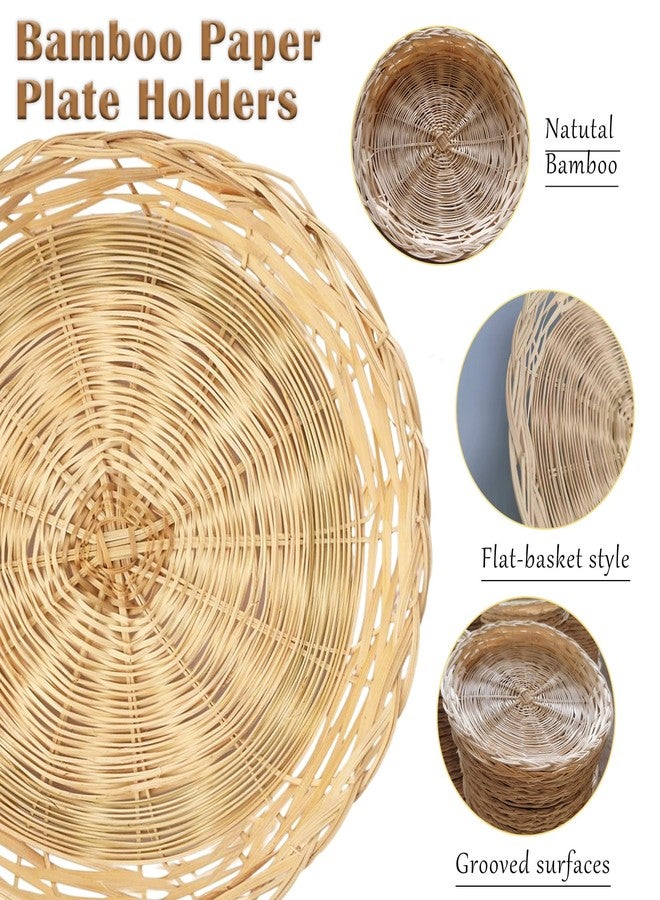 Cheardia 8 Pack Bamboo Paper Plate Holders, 10 Inches Reusable Wicker Charger Plates for Dinner Plates Natural Hand Woven Wicker Paper Plate Baskets for Home Party Daily Dinning Picnic - Image 3